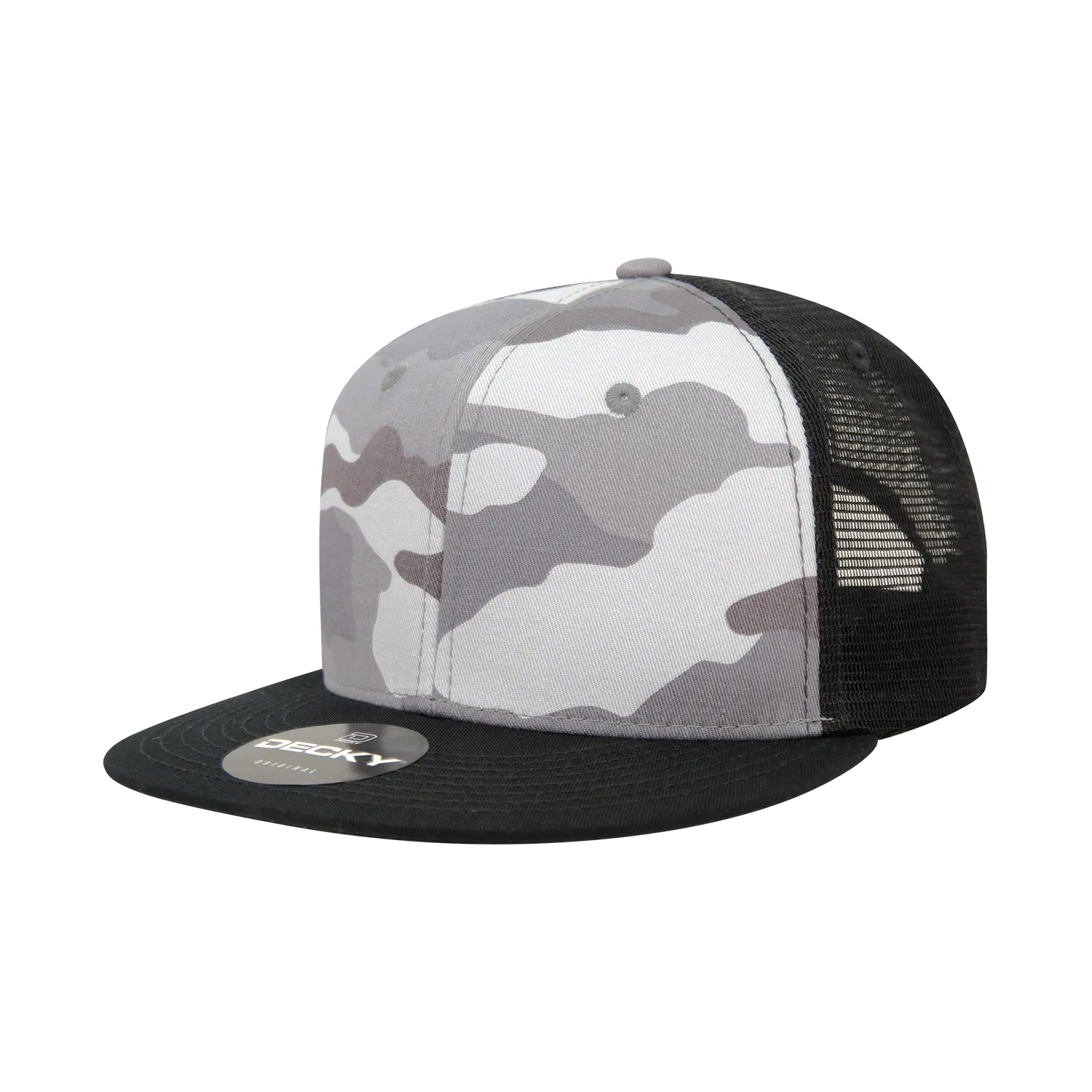 Decky 1055 Camo Flat Bill Trucker Hat, Camouflage 6 Panel Trucker Cap