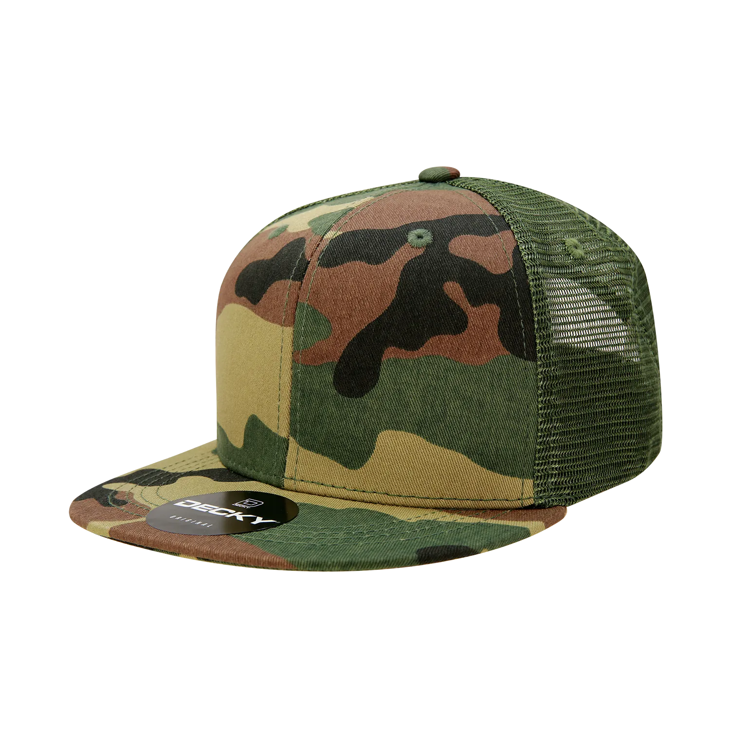 Decky 1055 Camo Flat Bill Trucker Hat, Camouflage 6 Panel Trucker Cap