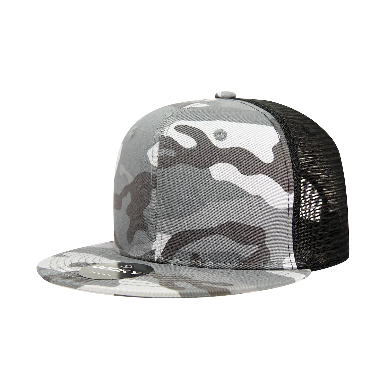 Decky 1055 Camo Flat Bill Trucker Hat, Camouflage 6 Panel Trucker Cap