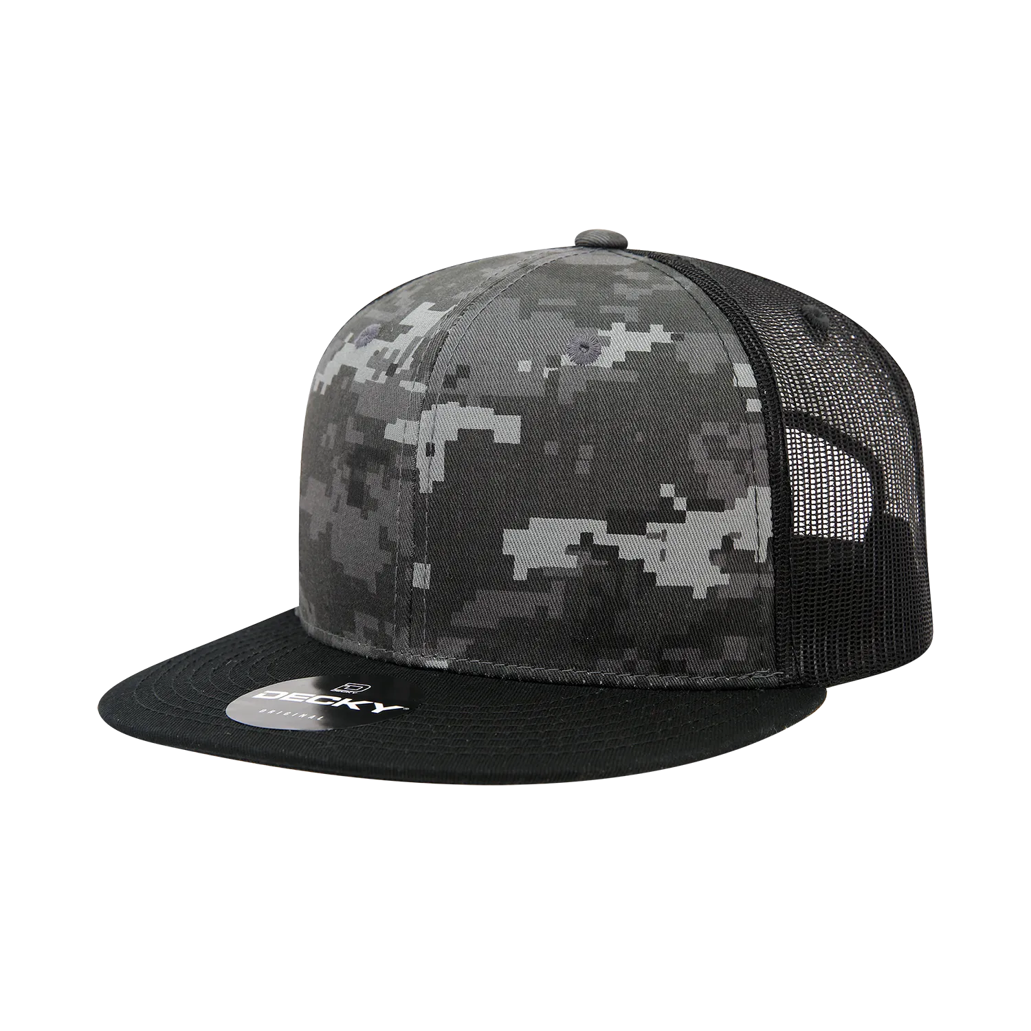 Decky 1055 Camo Flat Bill Trucker Hat, Camouflage 6 Panel Trucker Cap