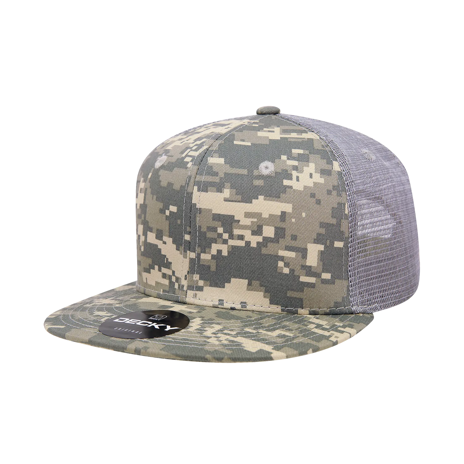 Decky 1055 Camo Flat Bill Trucker Hat, Camouflage 6 Panel Trucker Cap