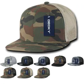 Decky 1055 Camo Flat Bill Trucker Hat, Camouflage 6 Panel Trucker Cap