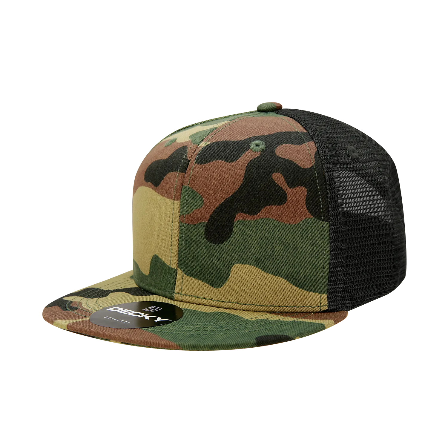 Decky 1055 Camo Flat Bill Trucker Hat, Camouflage 6 Panel Trucker Cap