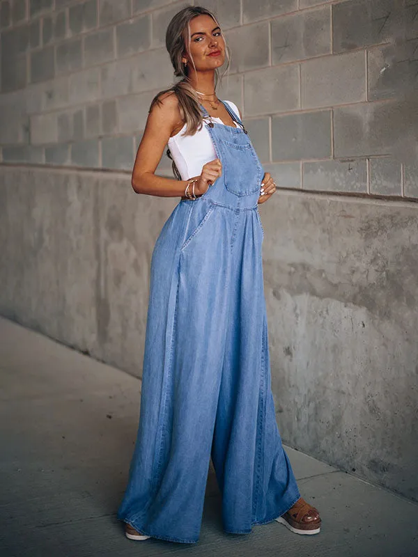 Denim Adjustable Wide Leg Pants Overalls