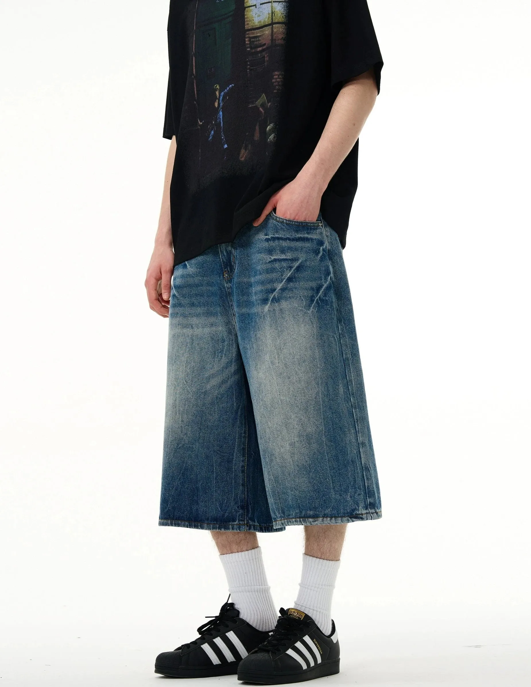 Denim Bermuda Shorts with Faded Wash