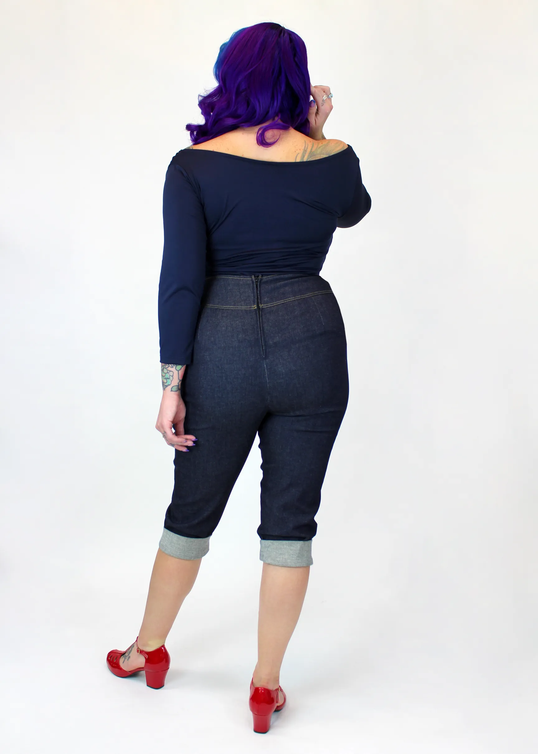 Denim Pin Up High Waist Capri Pants #HC-DF