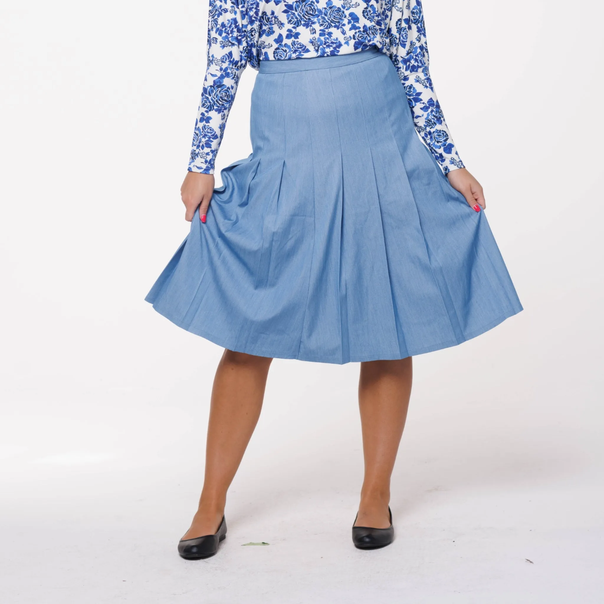 Denim Pleated Knee Skirt