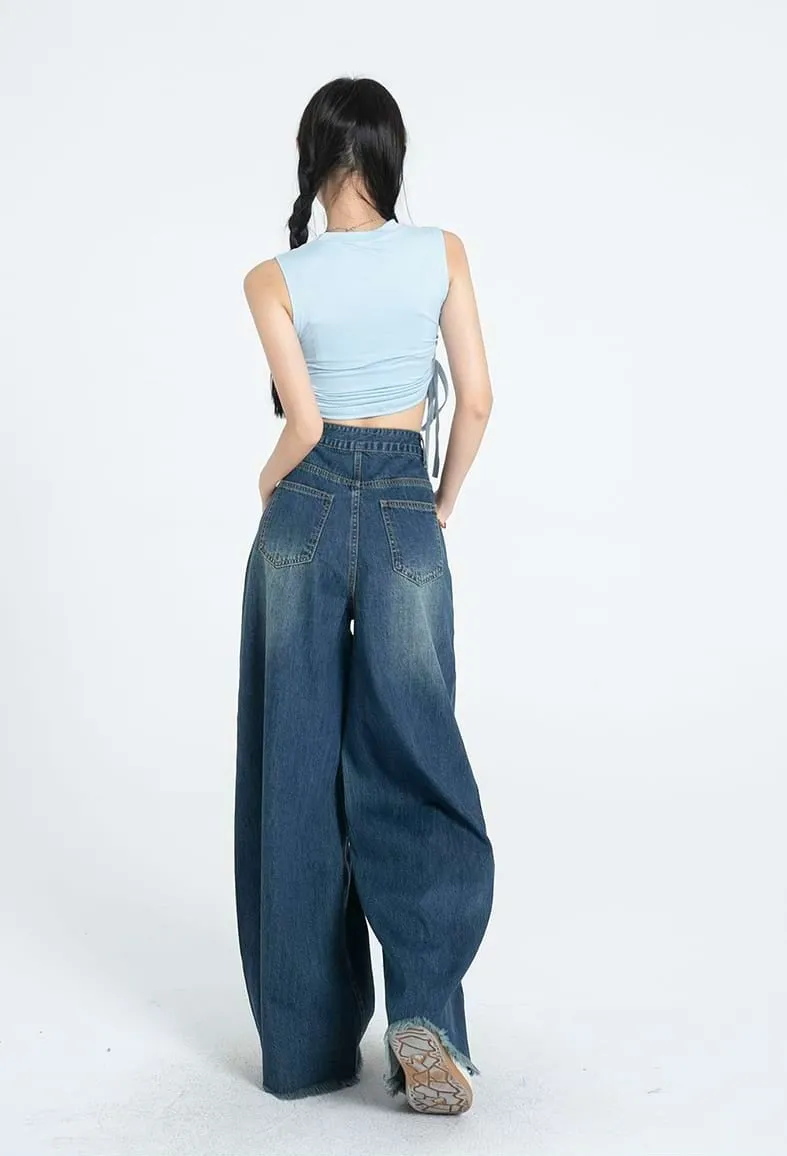 Distressed Hem Extra Wide Leg Jeans