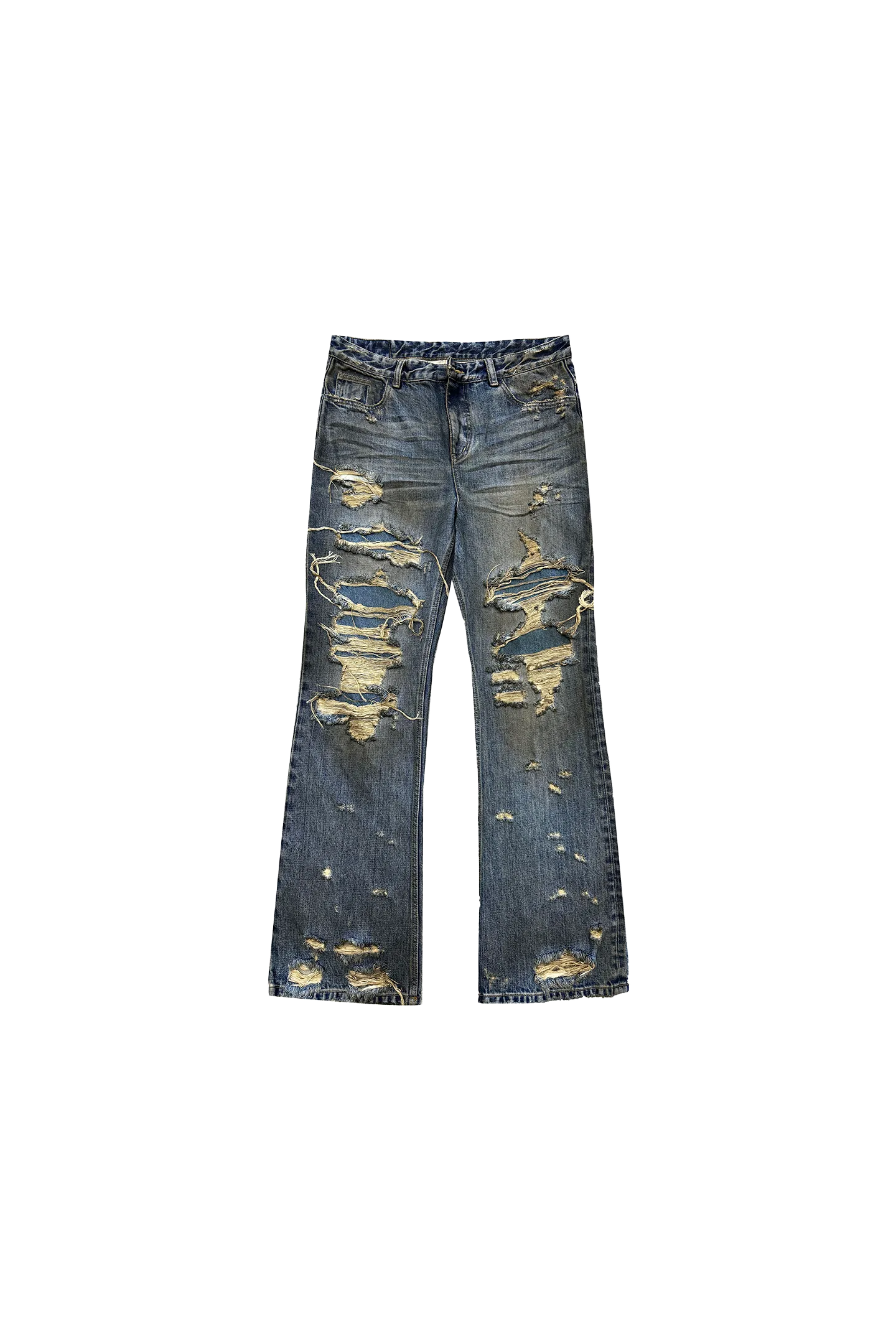 Distressed Patchwork Washed Bootcut Jeans