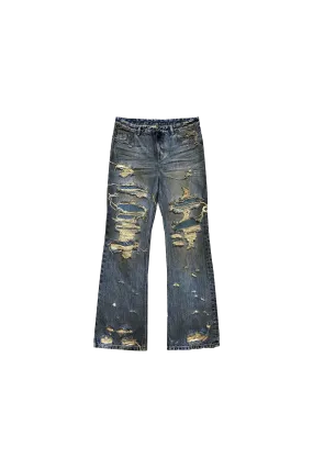 Distressed Patchwork Washed Bootcut Jeans