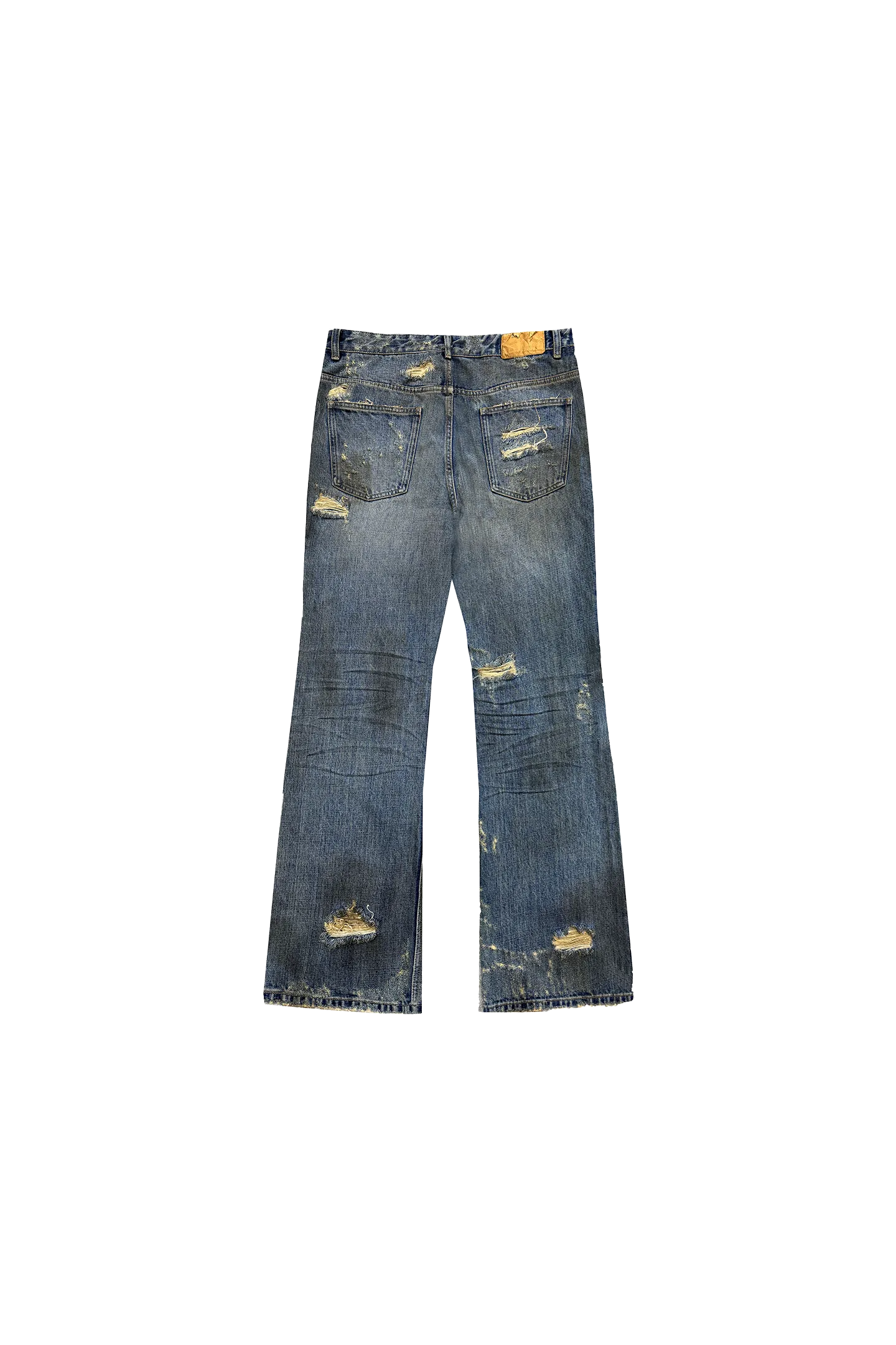 Distressed Patchwork Washed Bootcut Jeans