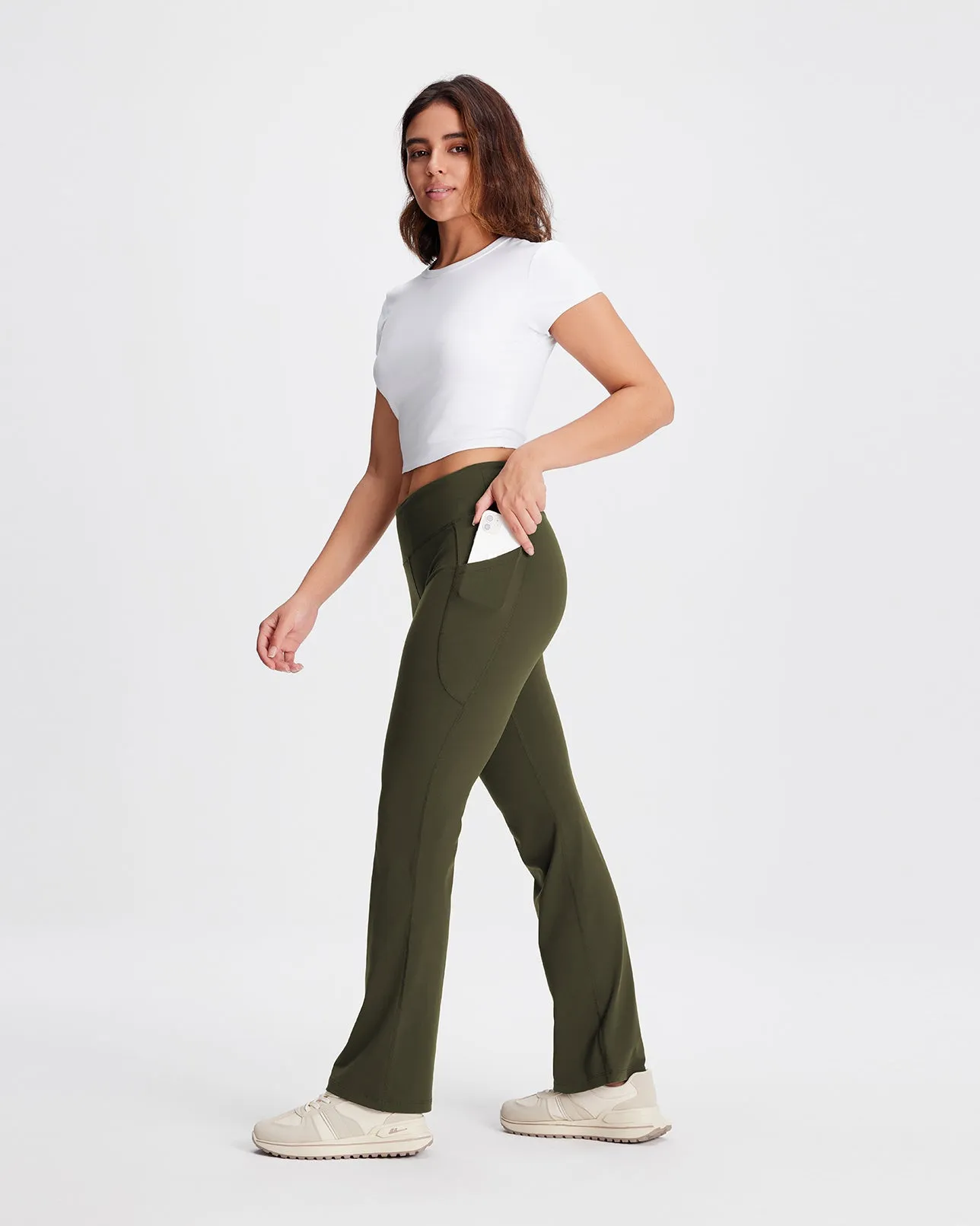 Essential Bootcut Yoga Pants, Side Pockets (Dark Olive)