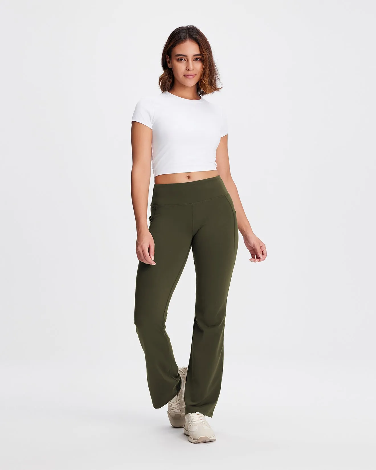 Essential Bootcut Yoga Pants, Side Pockets (Dark Olive)