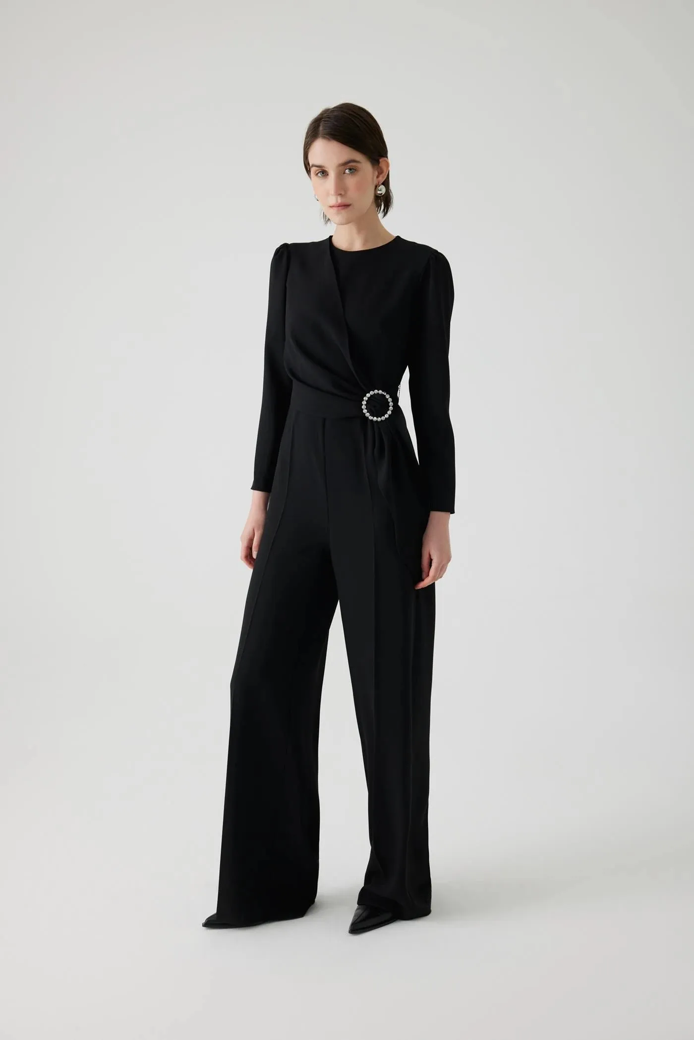 Exquise Anwen Black Scarf Waist Jumpsuit