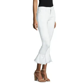 Frame Women's Le Skinny Flared Cut-Off Hem Mid Rise White Denim Jeans