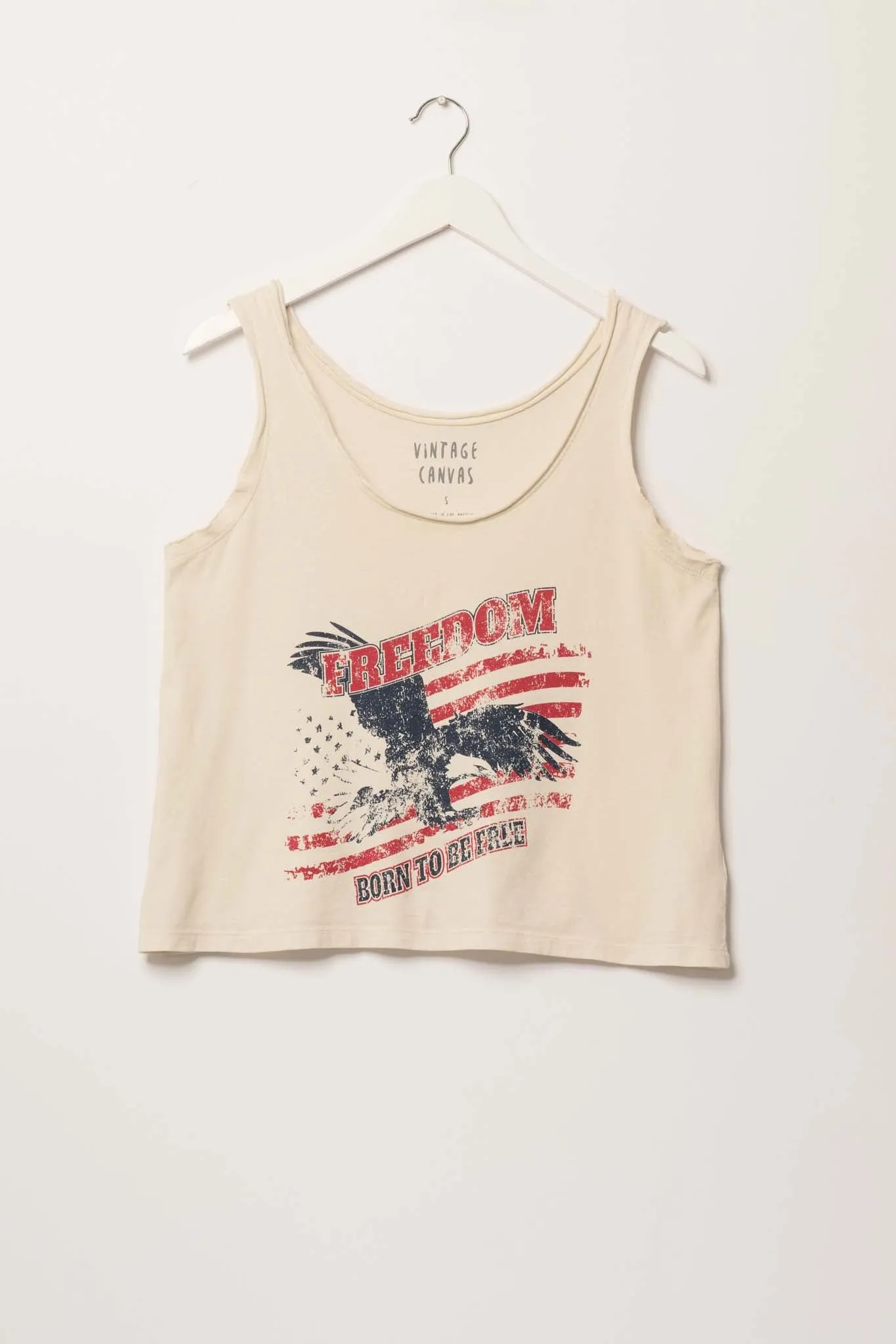 Freedom Vintage-Wash Raw-Edge Graphic Tank Top