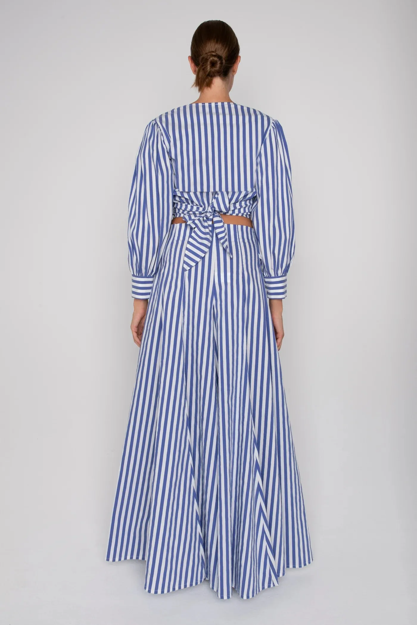 Full Length Wide Leg Pant - Blue   White Stripe