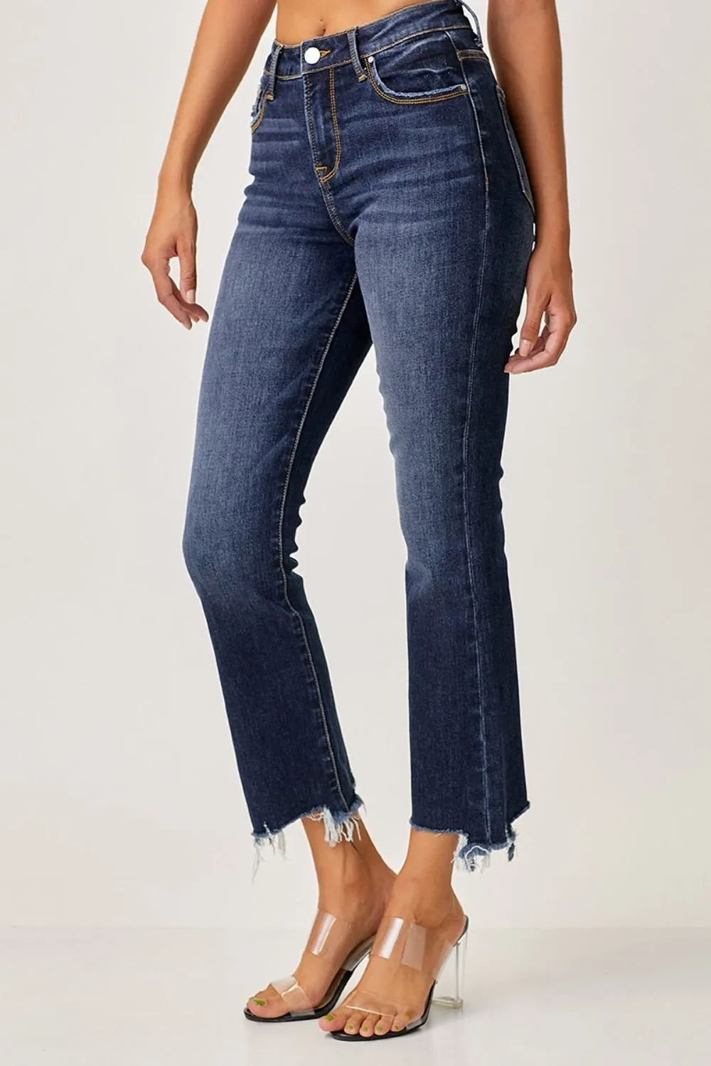 Full Size Frayed Hem Cropped Straight Jeans