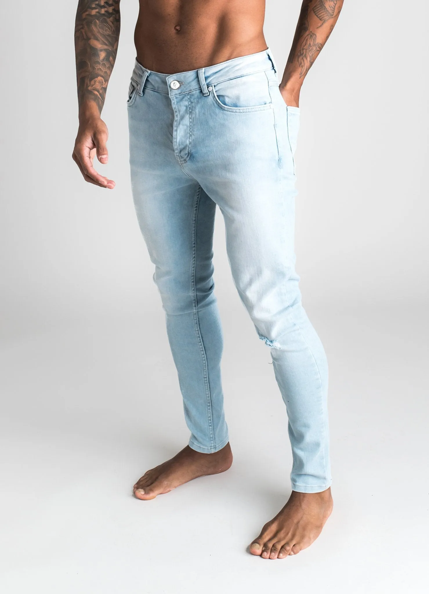 GK Denim Jayc Jeans Rip And Repair - Light Stone Wash