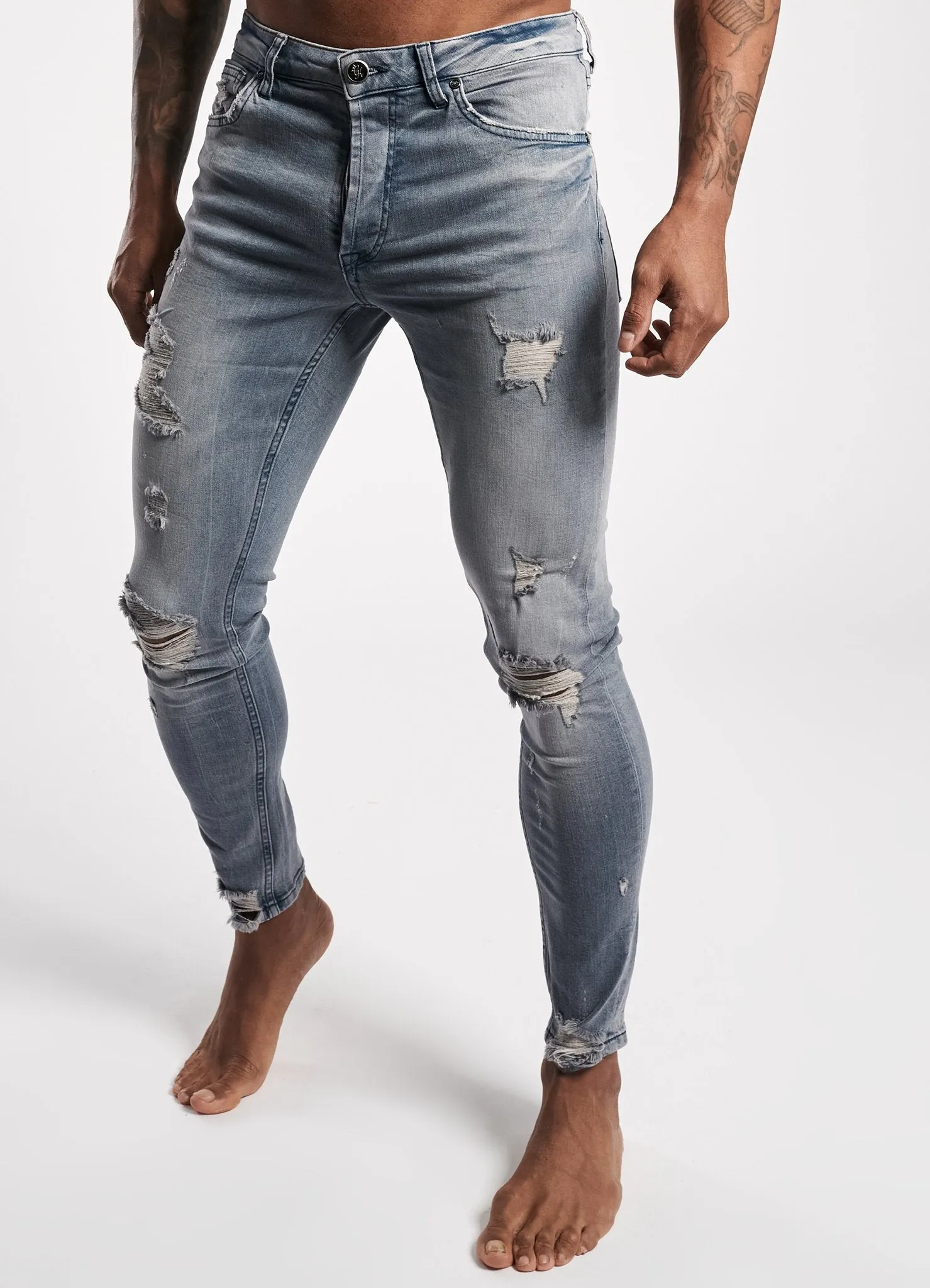 GK Skinny Denim Jean Rip And Repair - Light Wash Blue