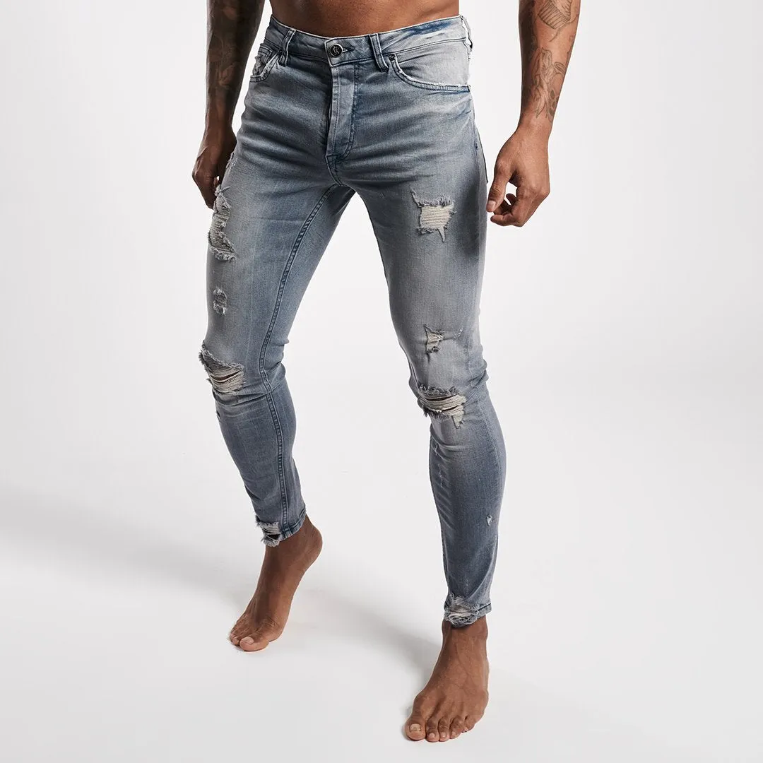 GK Skinny Denim Jean Rip And Repair - Light Wash Blue