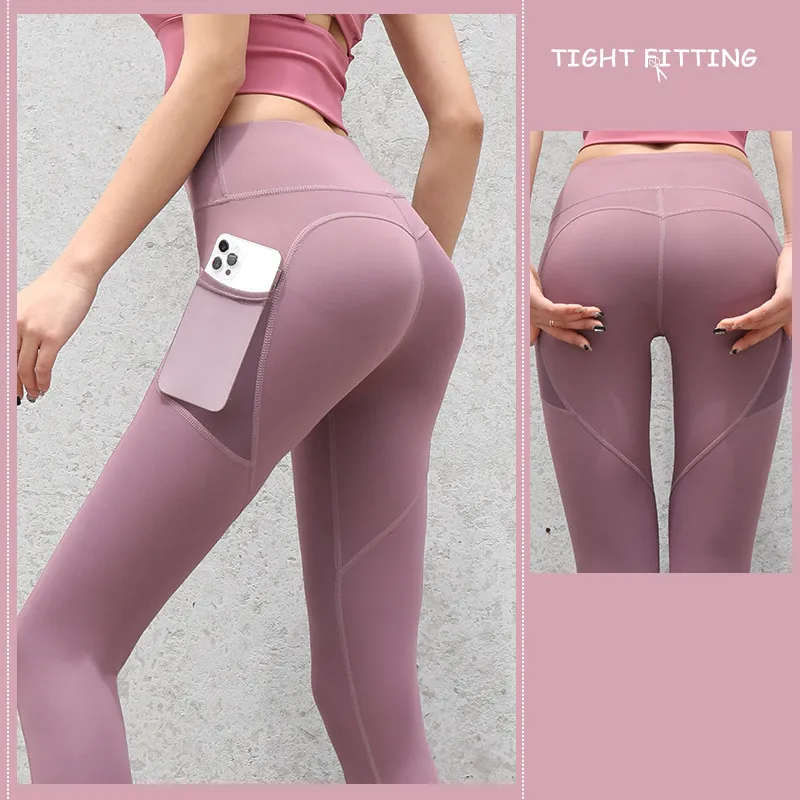 Gym Sport Seamless Leggings With Pockets, Push Up High Waist Pants  Fitness Running Yoga Pants