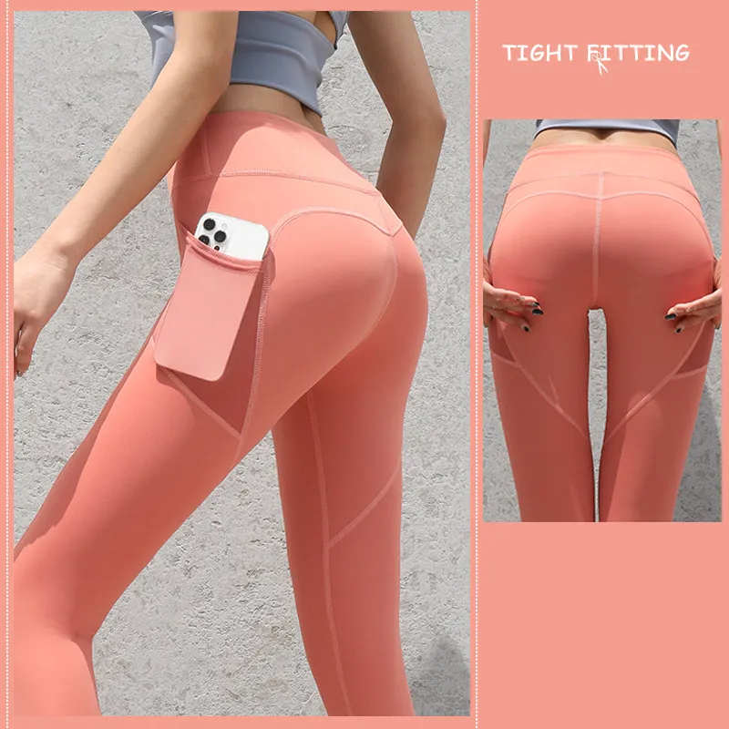 Gym Sport Seamless Leggings With Pockets, Push Up High Waist Pants  Fitness Running Yoga Pants