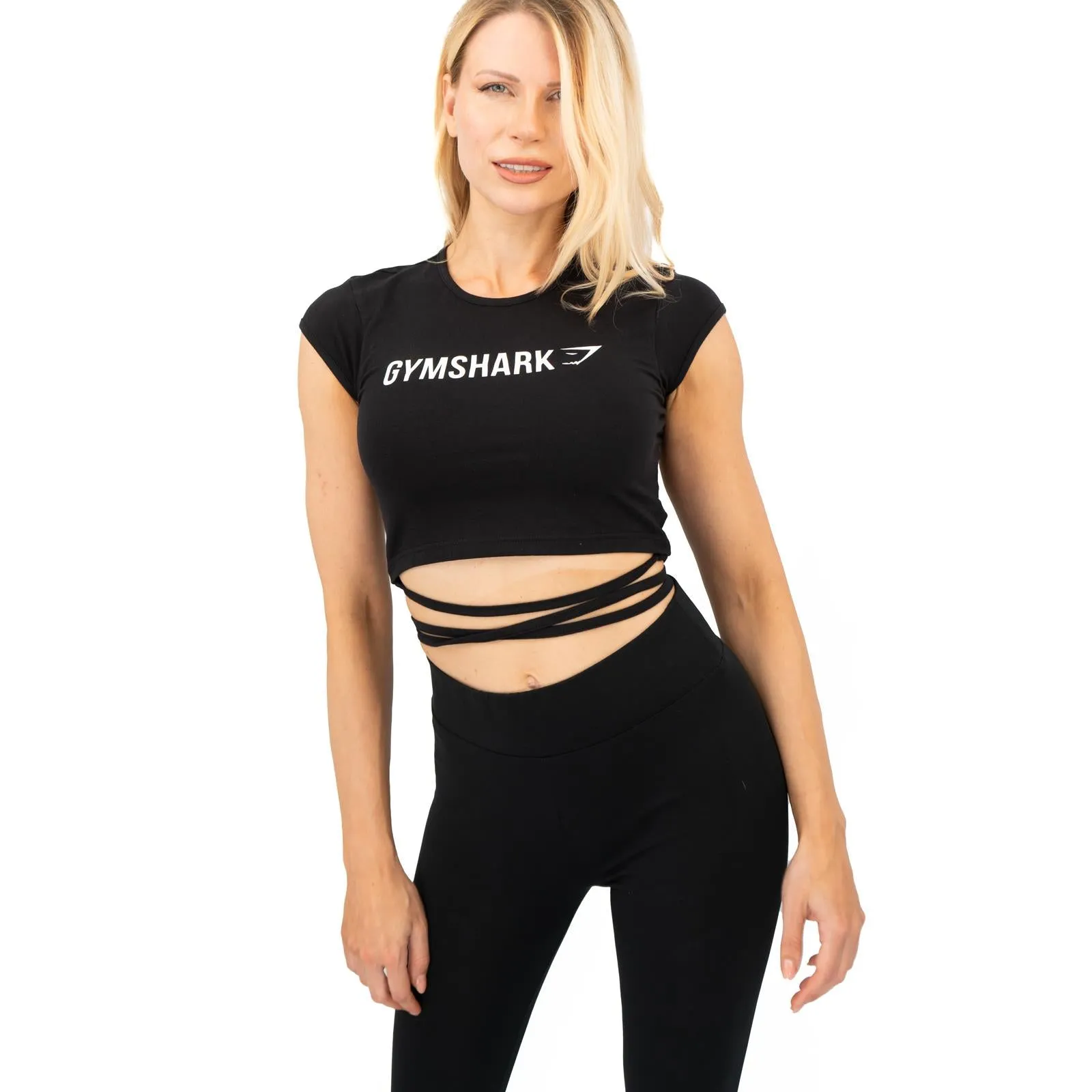 Gymshark Womens Ribbon Capped Sleeve Crop Top Black