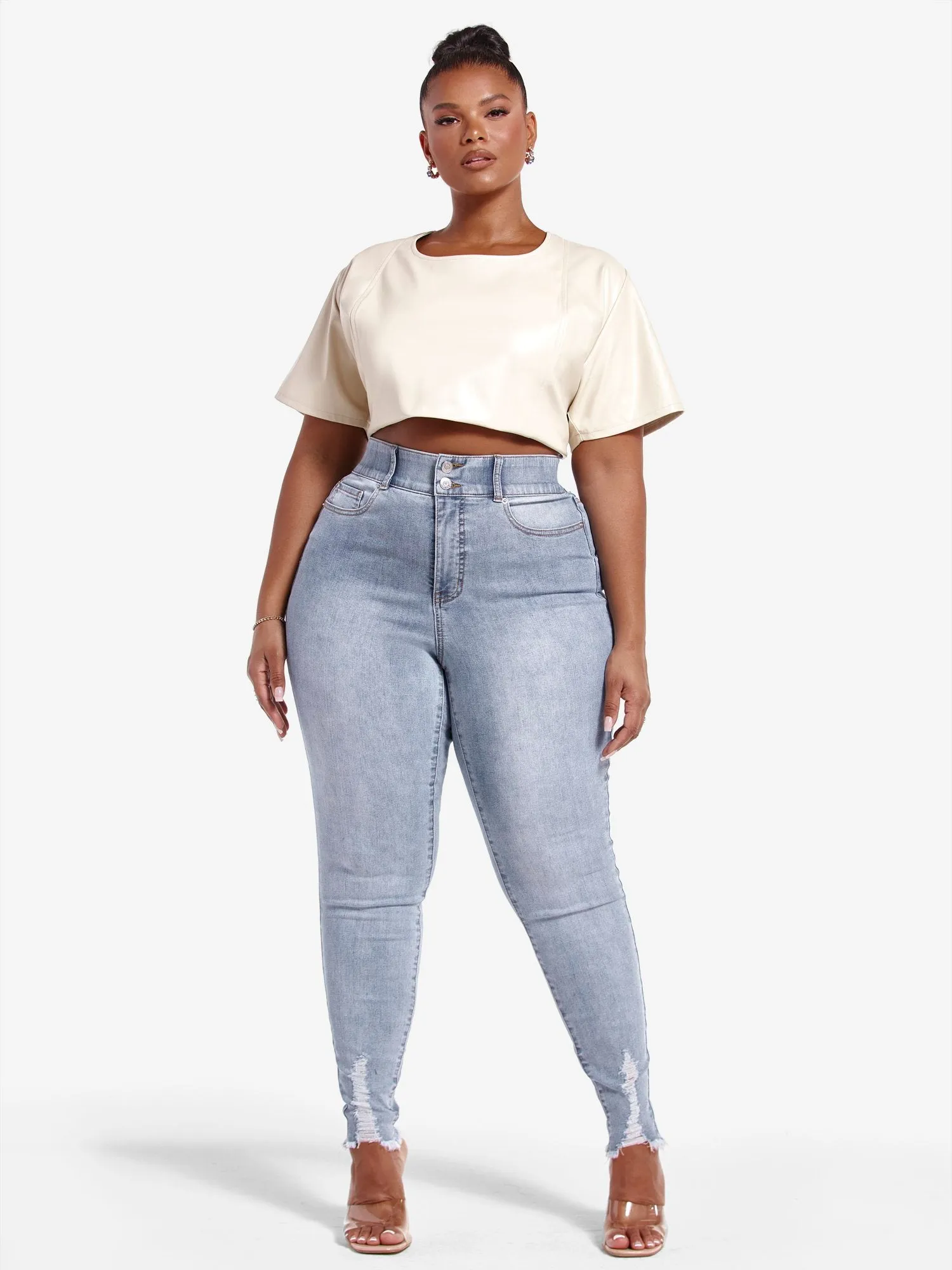 High Rise Destructed Curvy Fit Skinny Jeans