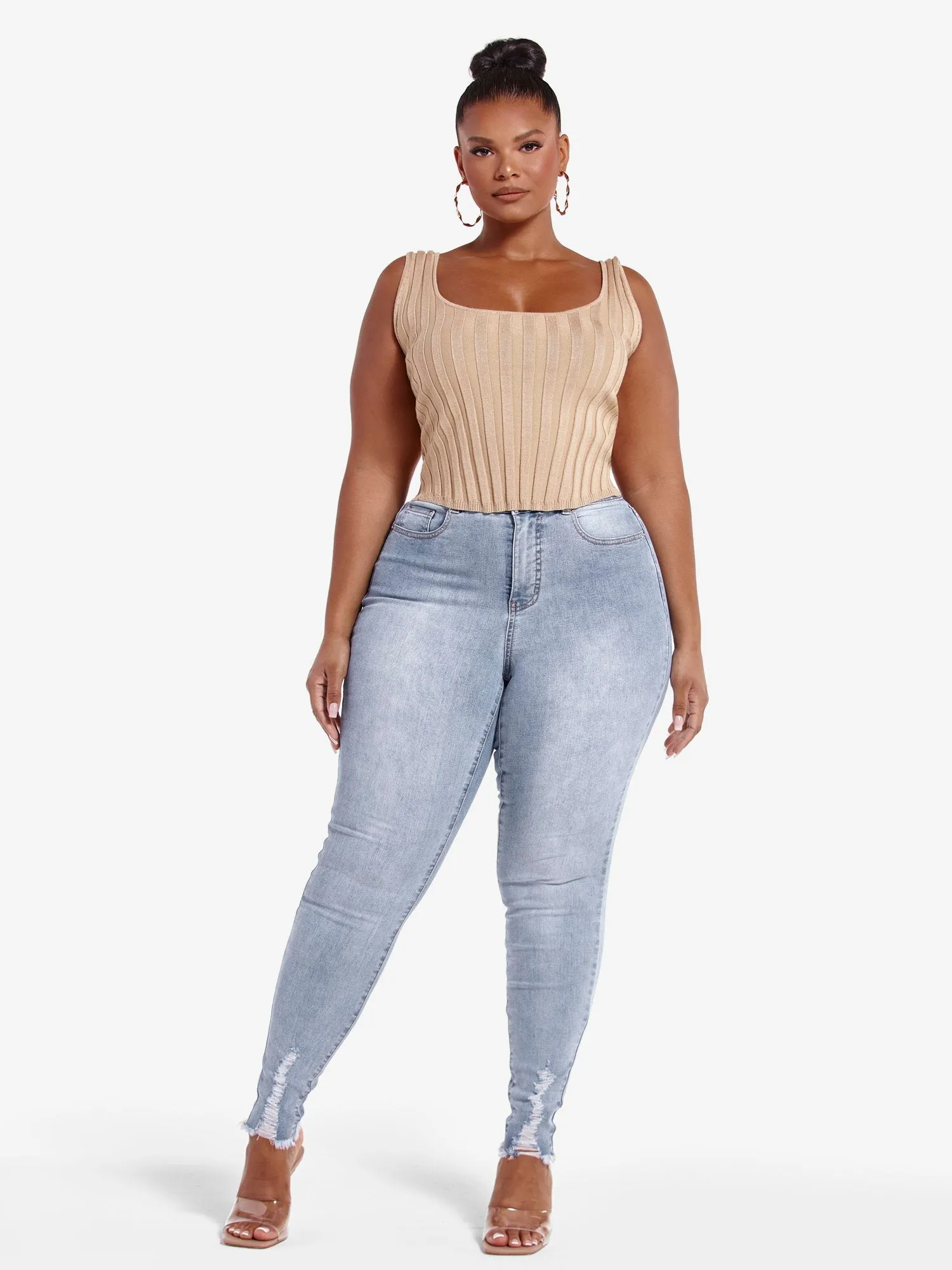 High Rise Destructed Curvy Fit Skinny Jeans