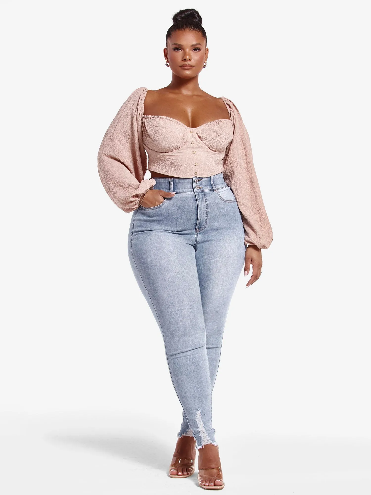 High Rise Destructed Curvy Fit Skinny Jeans