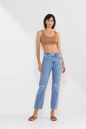 HIGH RISE SLIM STRAIGHT JEANS IN MEDIUM LIGHT