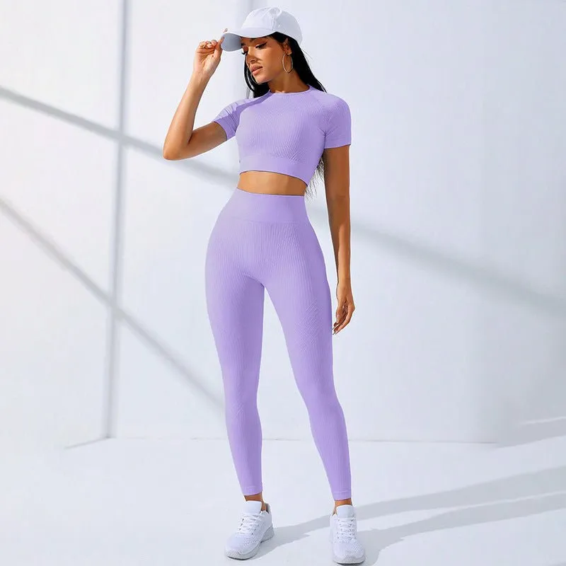 High Waist 2 Piece Workout Clothes Set with Moisture-Wicking Fabric