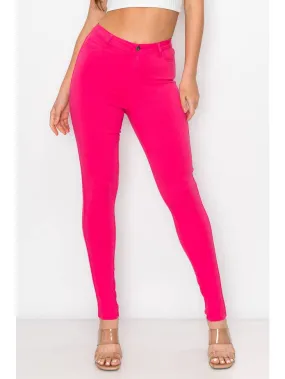 High Waisted Hot Pink Color Skinny Jeans