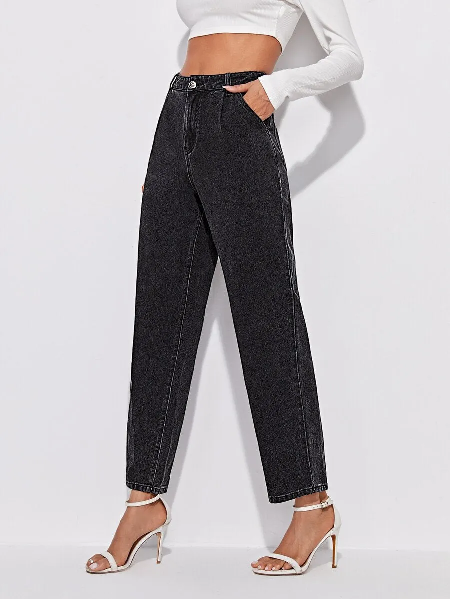 High-waisted Straight-leg Jeans