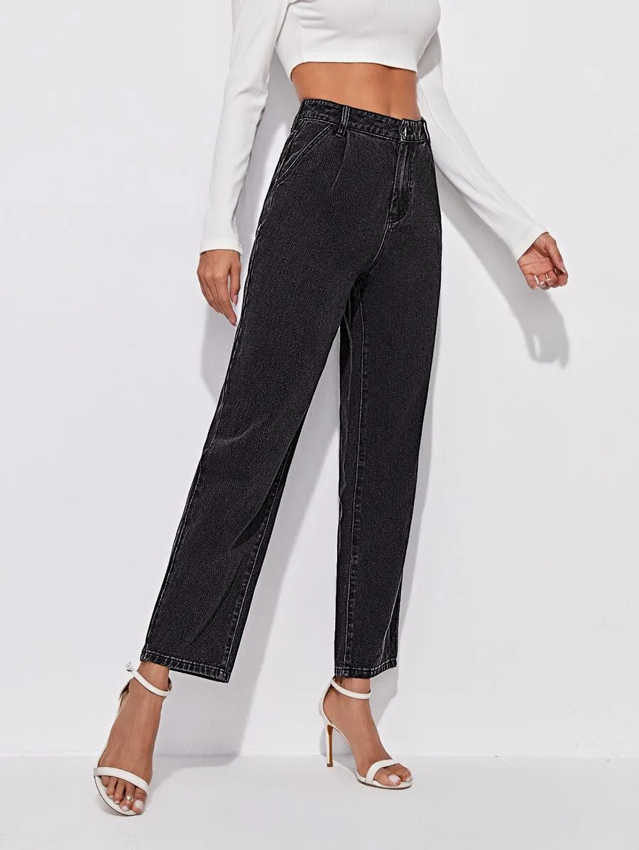 High-waisted Straight-leg Jeans