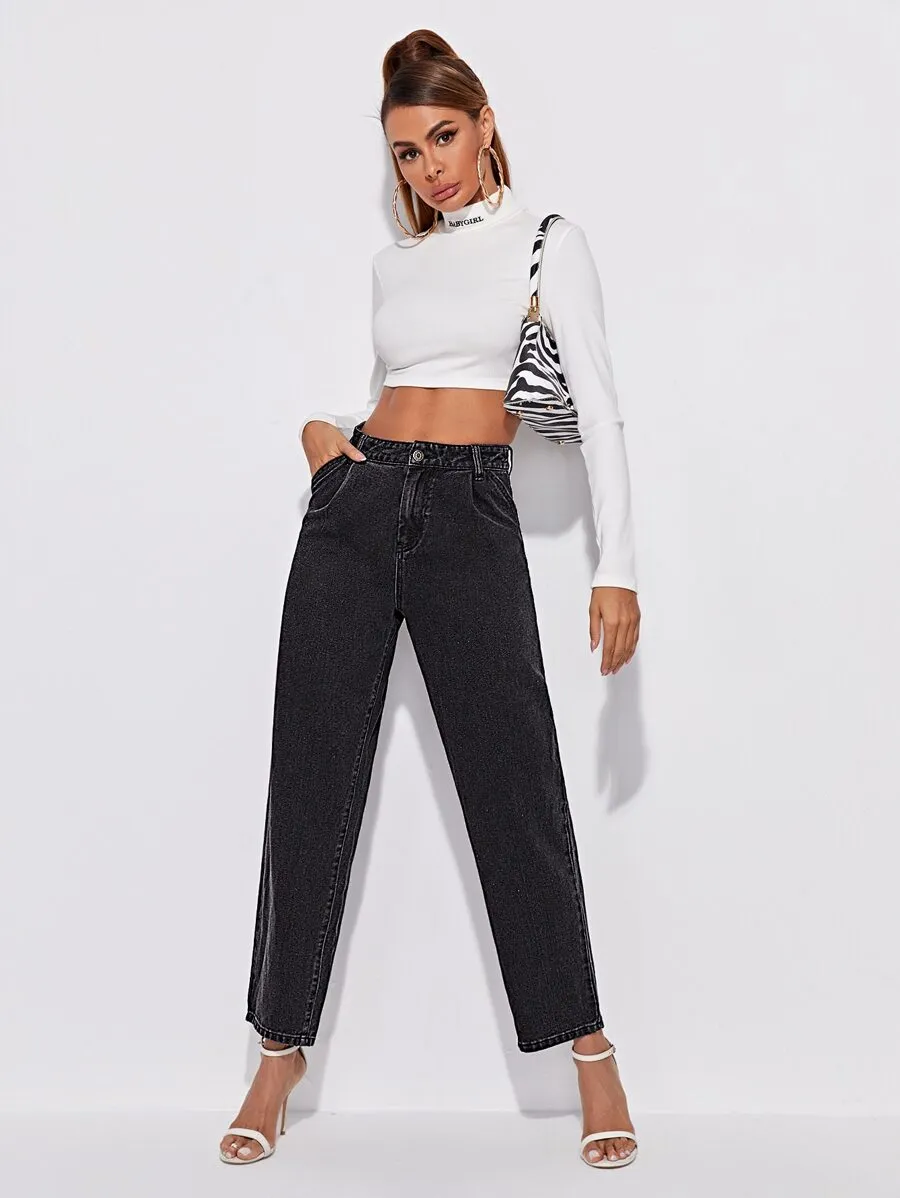 High-waisted Straight-leg Jeans