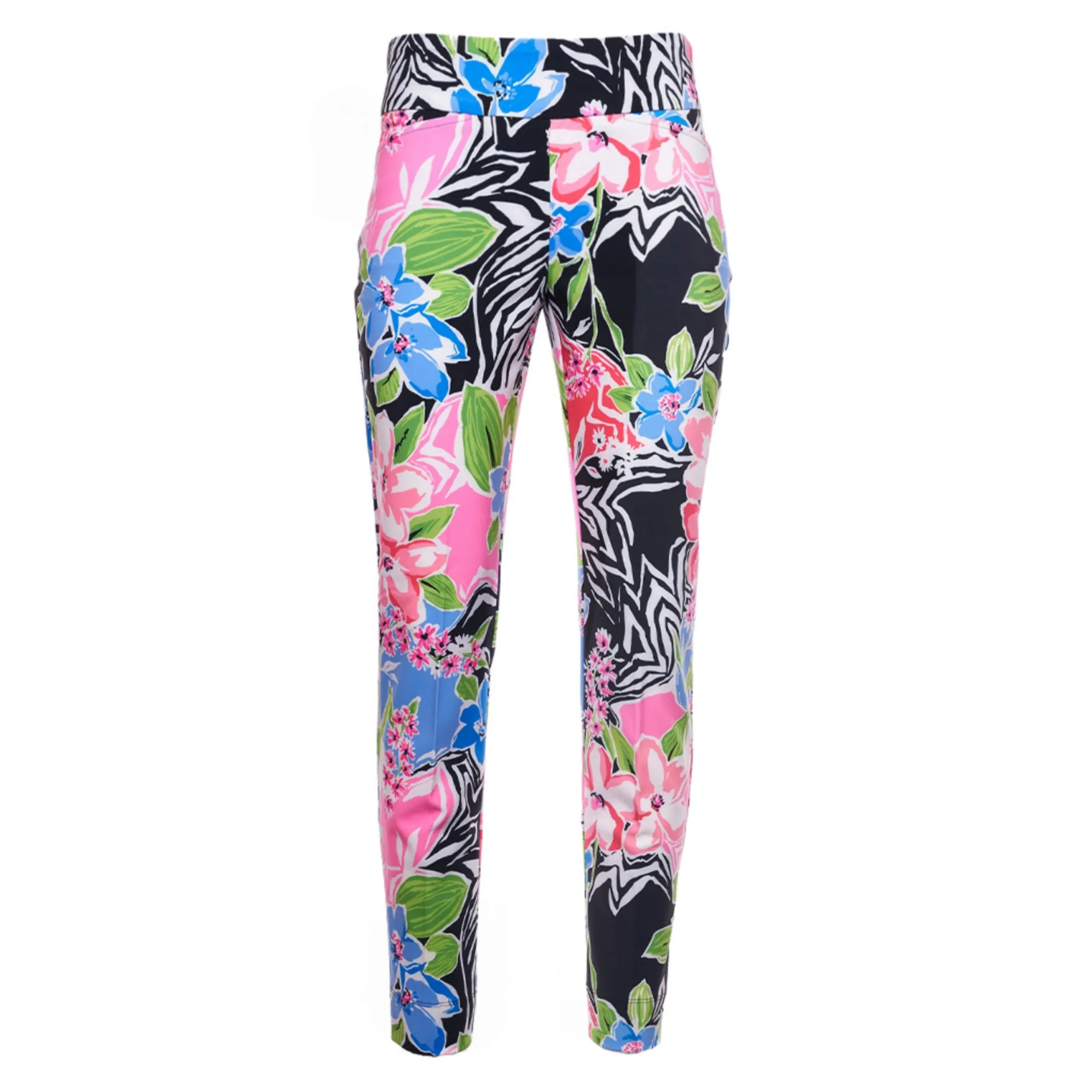 IBKUL Women's Amelia Floral Print High Rise Tummy-control UPF 50  Ankle Pants