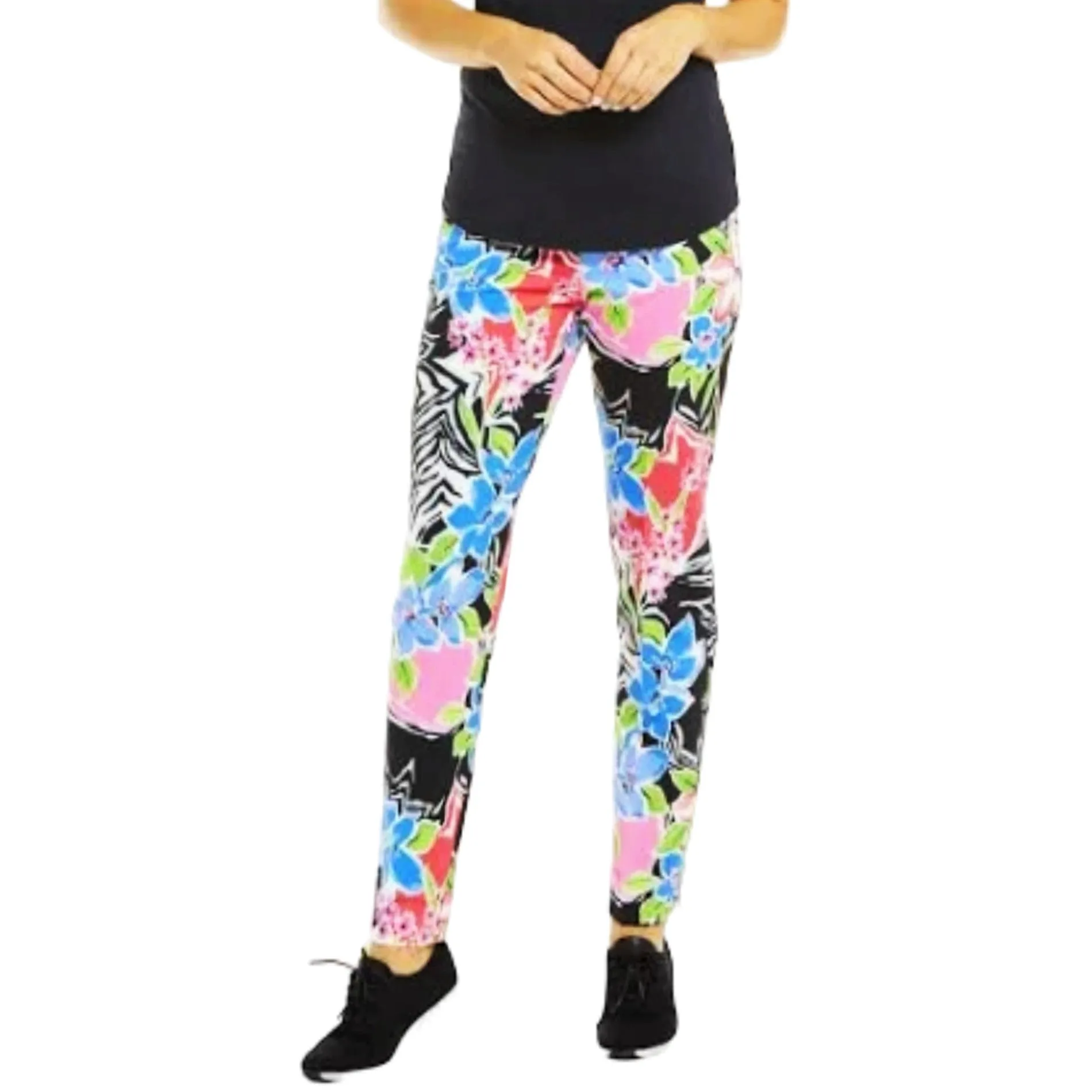 IBKUL Women's Amelia Floral Print High Rise Tummy-control UPF 50  Ankle Pants