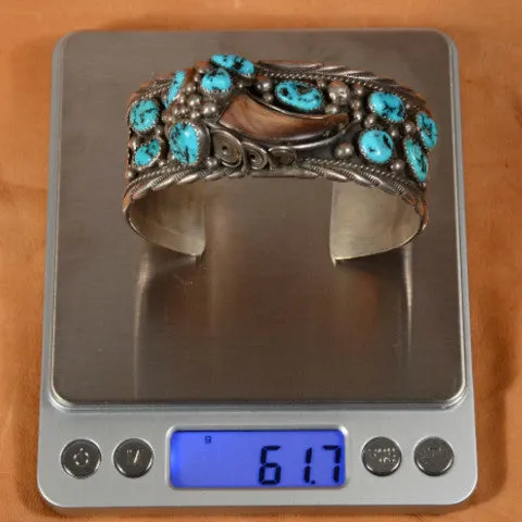 James Shay Navajo Sterling Turquoise Bracelet Signed JS