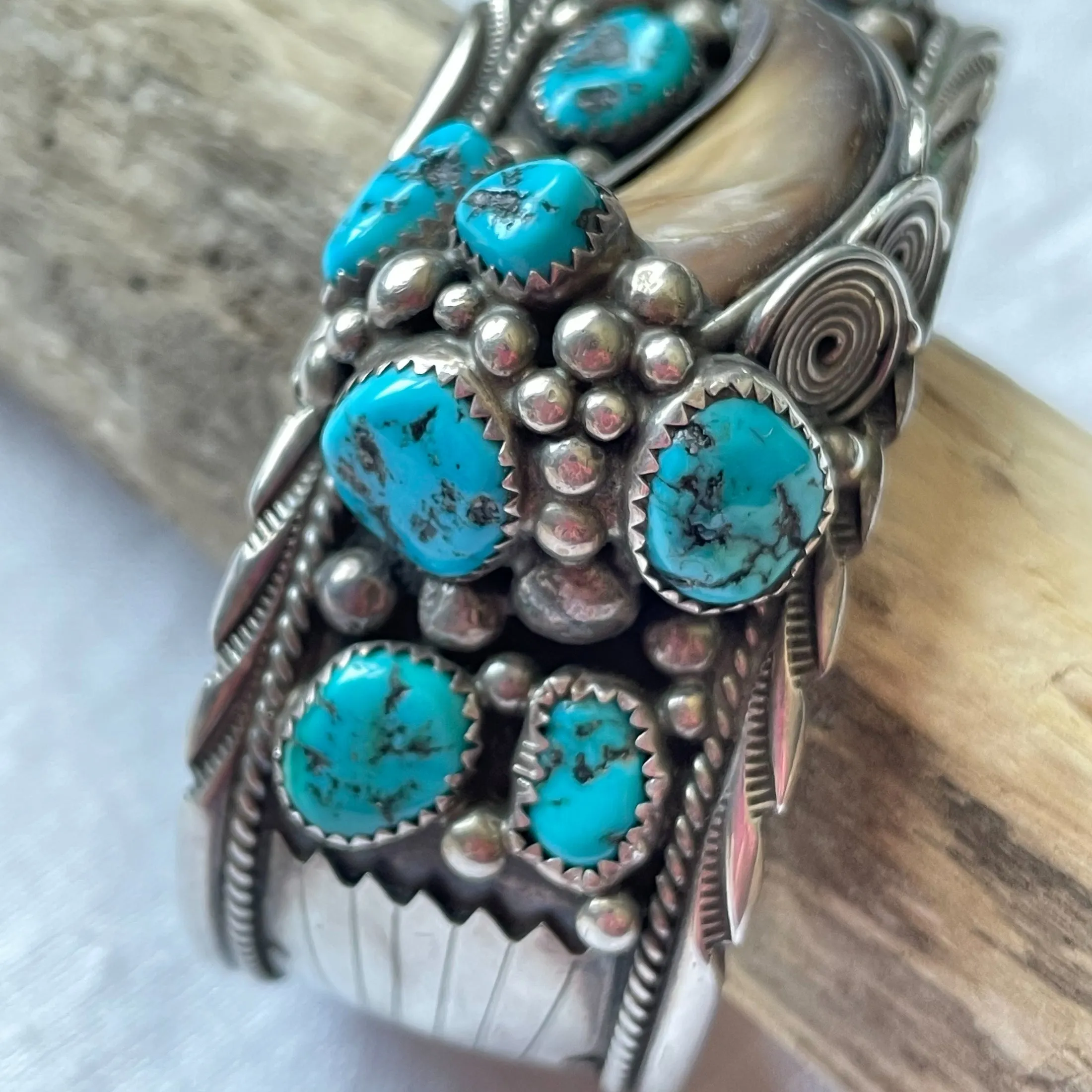 James Shay Navajo Sterling Turquoise Bracelet Signed JS