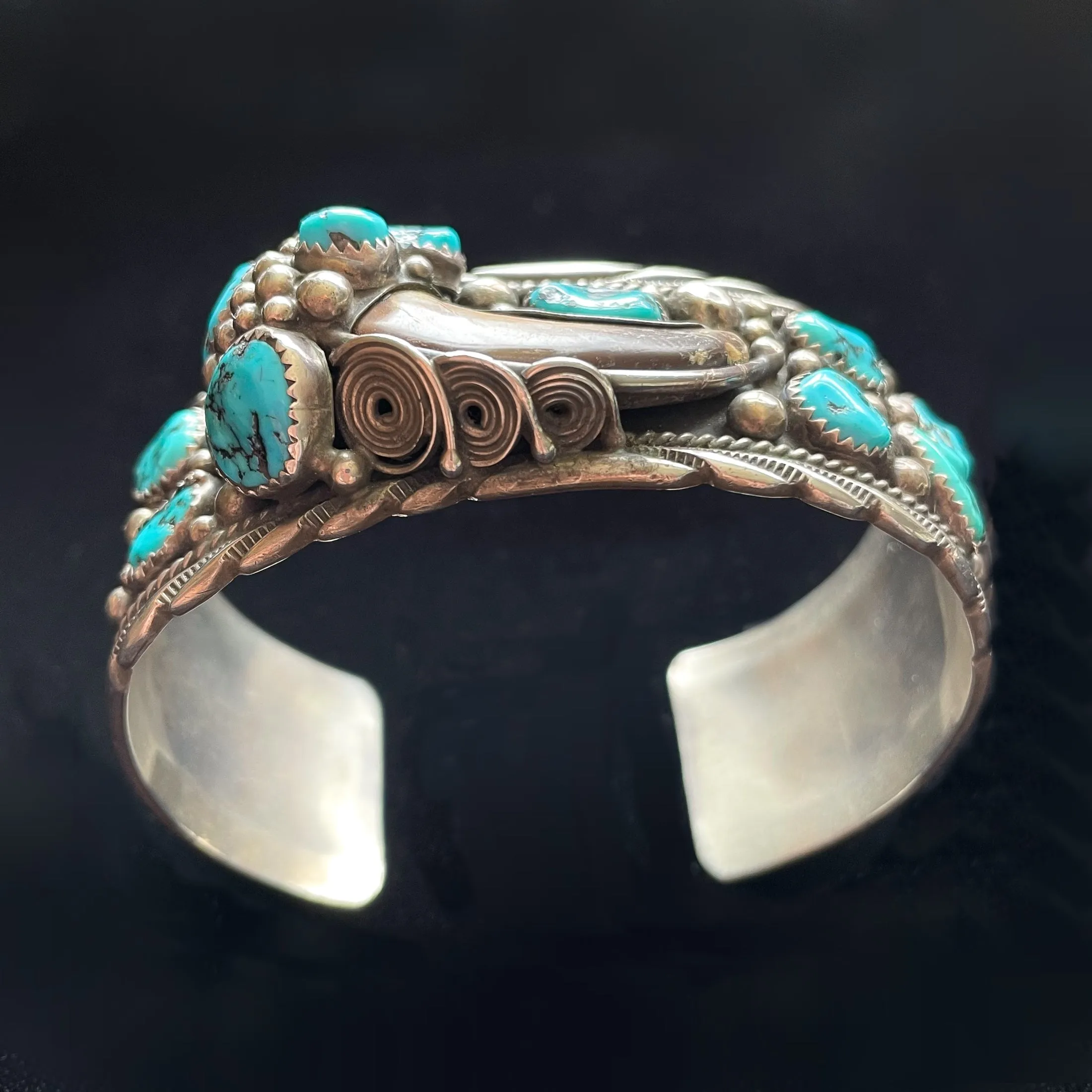 James Shay Navajo Sterling Turquoise Bracelet Signed JS