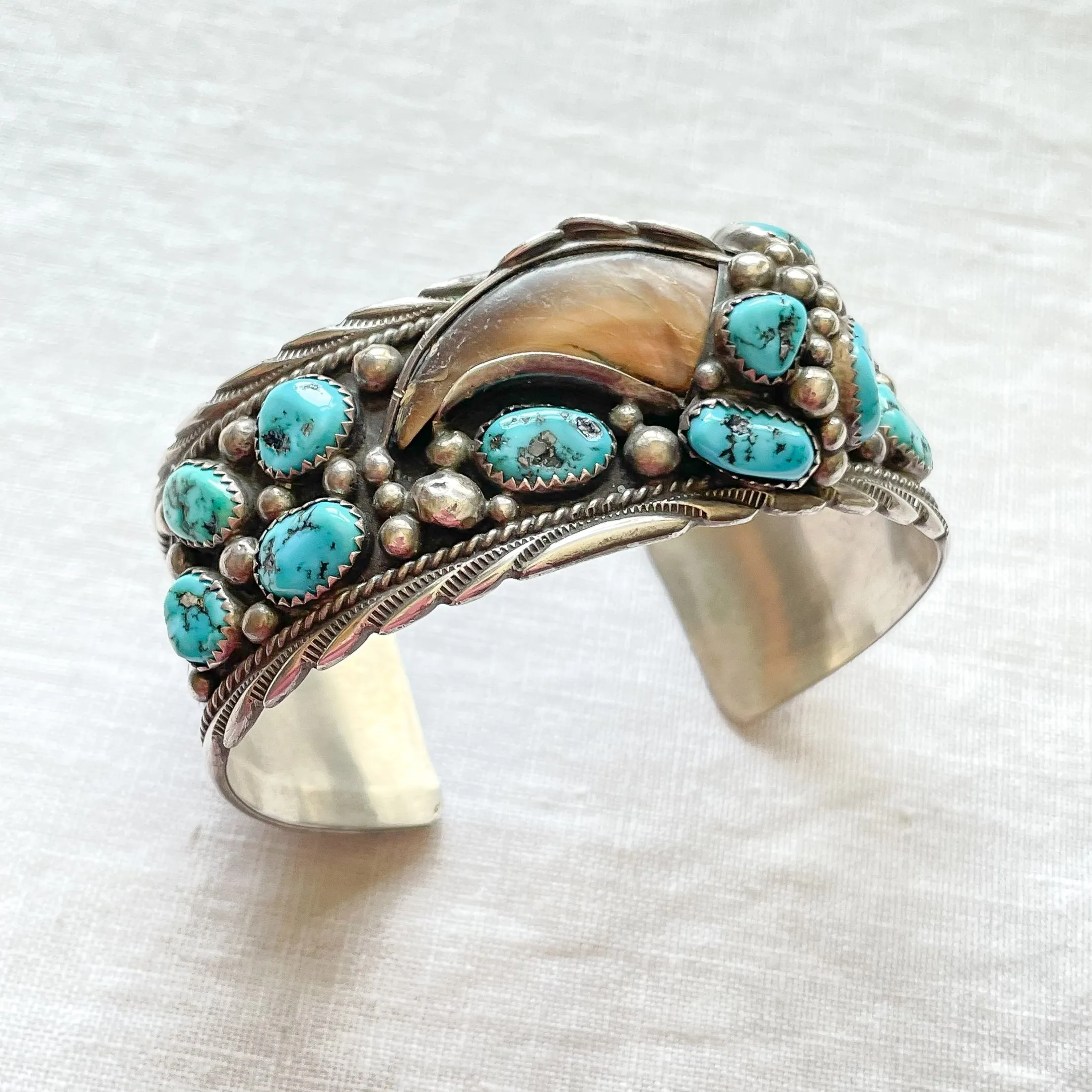 James Shay Navajo Sterling Turquoise Bracelet Signed JS