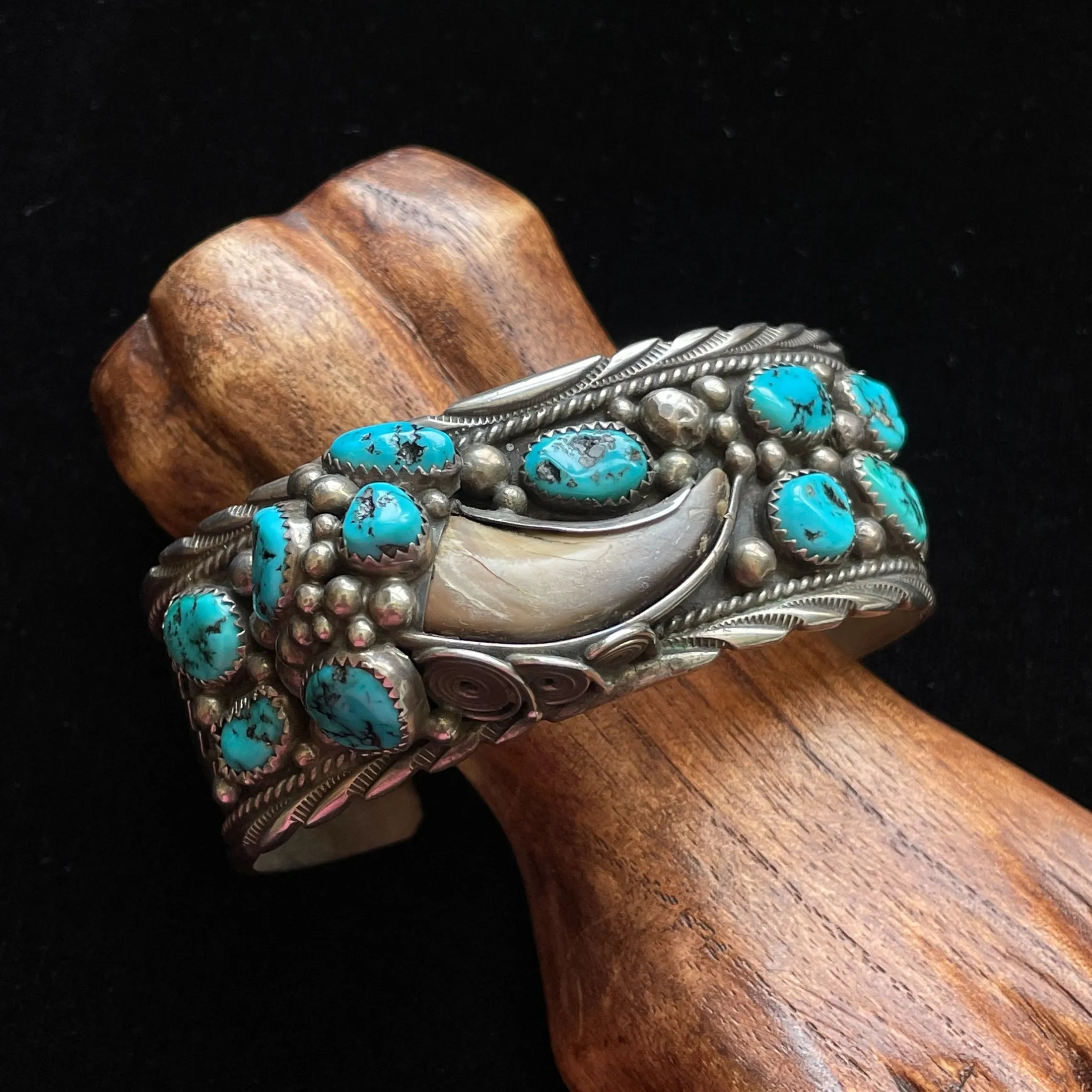 James Shay Navajo Sterling Turquoise Bracelet Signed JS