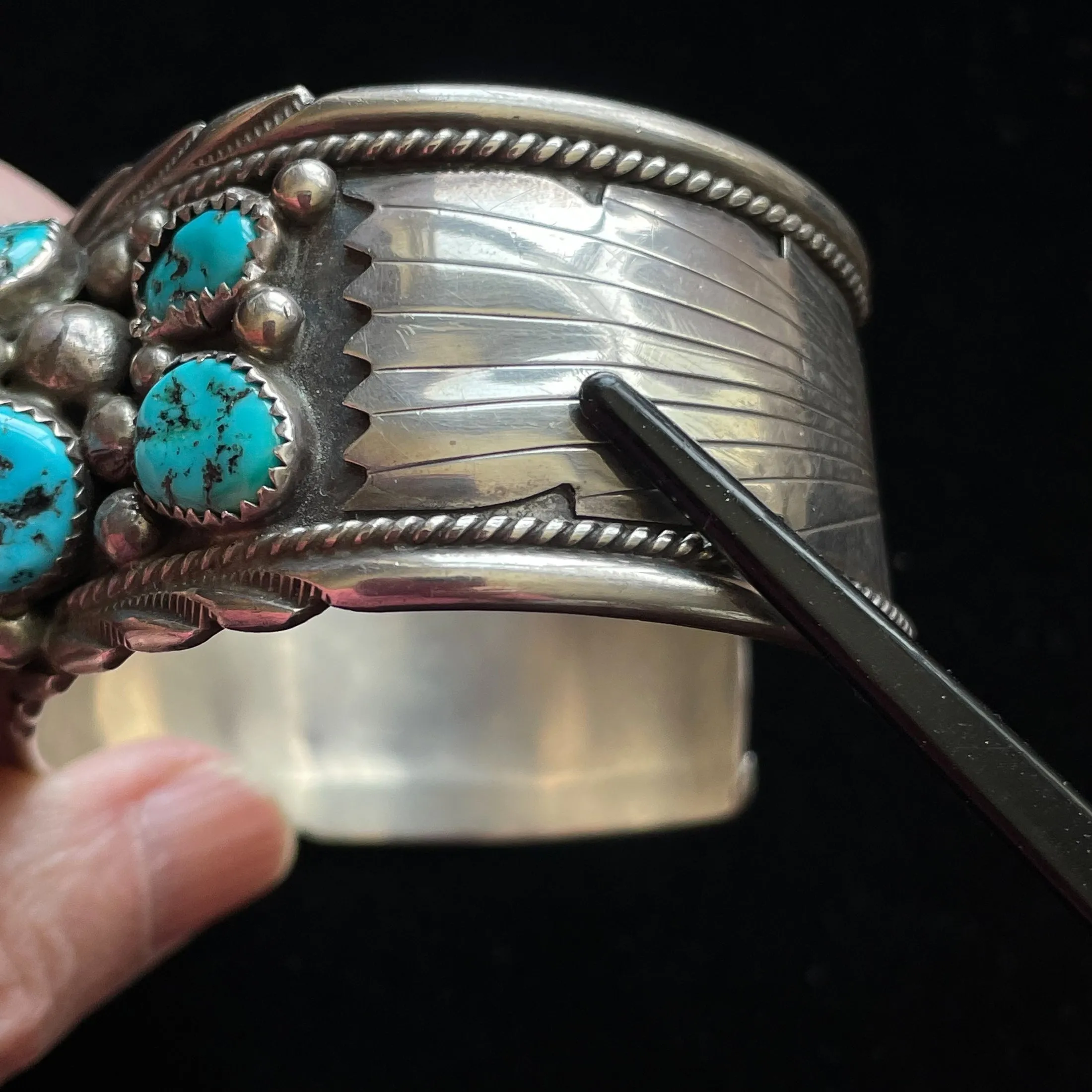 James Shay Navajo Sterling Turquoise Bracelet Signed JS