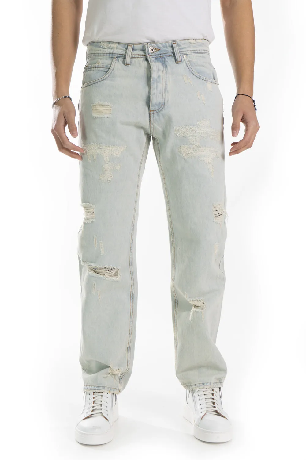 Jeans Uomo Sabbiato baggy Con Abrasioni e strappi Art. Js438