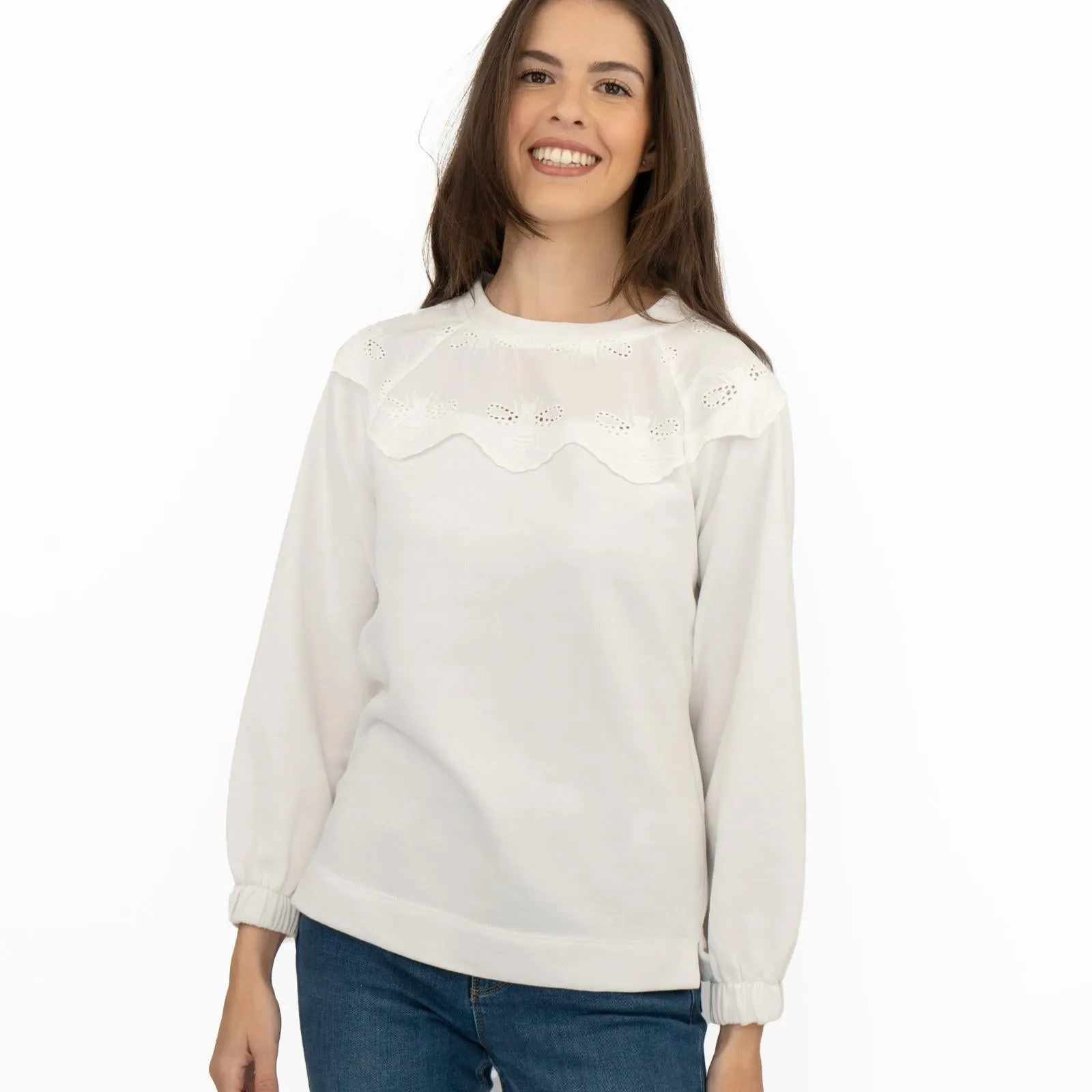 Joules White Jumper Sweatshirt Brinley Bees Embroidery