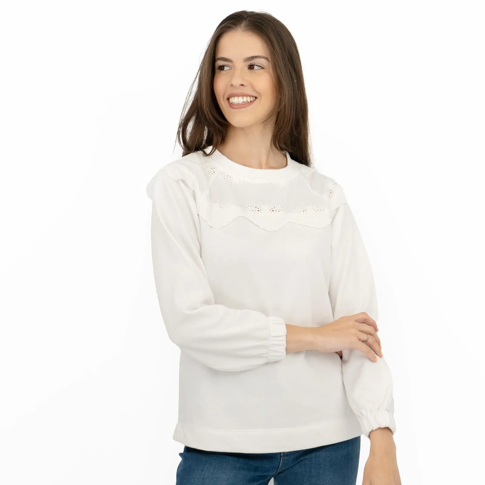 Joules White Jumper Sweatshirt Brinley Bees Embroidery