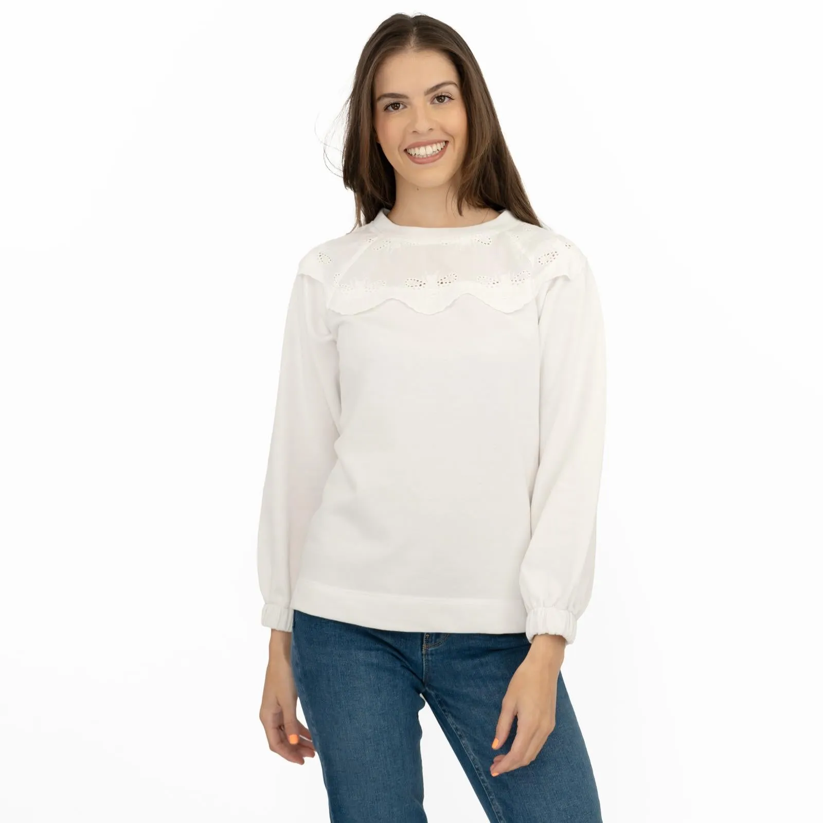 Joules White Jumper Sweatshirt Brinley Bees Embroidery