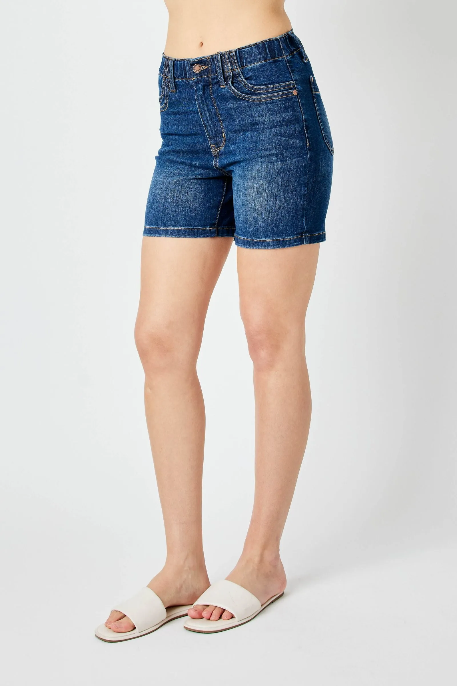 Judy Blue Reg/Plus High Waist Elastic Waist Mid Length Shorts